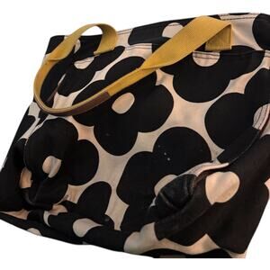 Orla Kiely Canvas Offwhite with brown and black abstract flowers , yellow straps